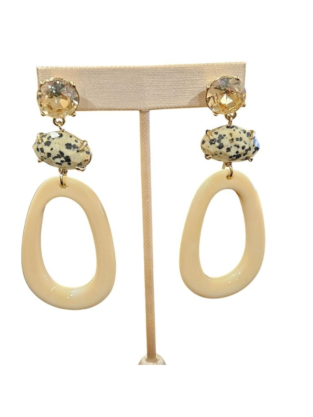 Anthropologie 3" Drop Earrings Chunky Kooky Statement Beige Spotted Taupe
